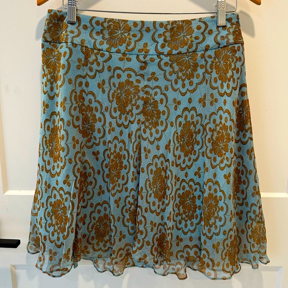 Laundry by Shelli Segal Silk Teal Floral Flowy Mini Skirt Size 8 - Picture 2 of 6